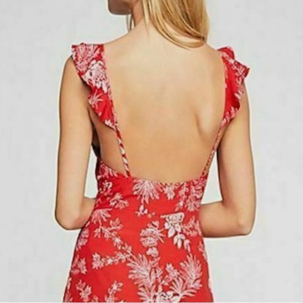 Free People Red Floral Wide Leg Be The One Tropical Pant Boho Tropic Jumpsuit - Picture 8 of 15